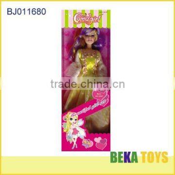 Europe style girl doll with light yellow dress and fashion purple hair