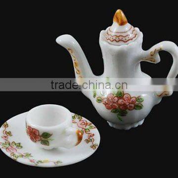 Handmade Porcelain Tea Set, LightCoral, saucer: about 31x4mm, teapot: about 41x40x22mm, teacup: about 10x20x14mm(SJEW-R272)