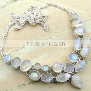 30.50ctw Genuine RAINBOW MONSTONE & .925 Sterling Silver Necklace Jewelry Wholesale