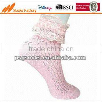 women's sexy ankle socks with pointelle pattern with lace on the welt