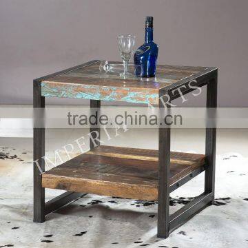 INDUSTRIAL FURNITURE IRON WOOD SIDE TABLE, FOR HOME FURNITURE