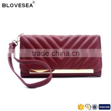 Customized Belt Wallet Trendy Style Decorative Metal and V-stitching Flap Women Credit Card Wallet