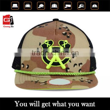 Wholesale Custom Cheap Neon Green Fashion 100% Cotton 3D Embroidery Mesh Trucker Cap With Rope