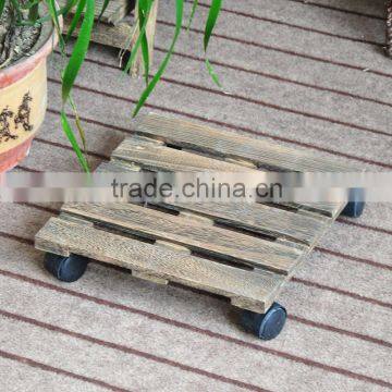 square wooden plant pot tray with four wheels