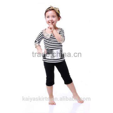 2016 Kaiya Summer Kids Girls Zebra Half Sleeve T-shirt and Pant Sets photo-3