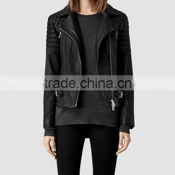 women leather biker jacket, lambskin quilted leather jacket