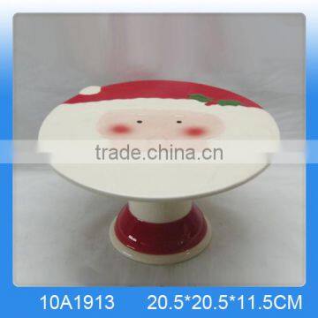 Decorative ceramic cake stand with santa claus painting for christmas decoration