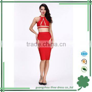 High fashion two piece see through lace bandage club dress