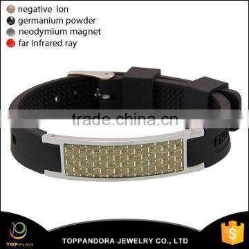 Fashion rhinestone black silicone bracelet with stainless steel metal clasp