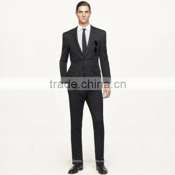 2014 Top Quality 100% wool Solid Black new style cheap mens suits