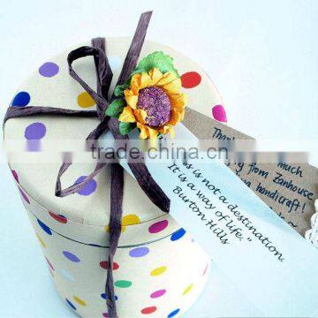 recycled cardboard food tube box with ribbon decoration