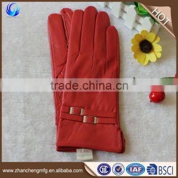 Cheap winter ladies fashion warm covered sheepskin leather gloves