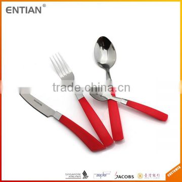 red plastic handle stainless steel flatware, flatware set 24 piece, different kinds of flatware