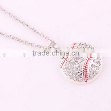 Basketball Baseball Softball Pendant Necklace Alloy Rhinestone Crystal Round Collier Femme Sports Jewelry for Women Gift photo-3
