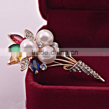 Fashion Custom Pearl Brooch Pin, Korean Rhinestone Brooch, Crystal Flower Brooch