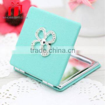 2015 New Design Pu Leather Round Metal Compact Mirror Make Up Mirror Pocket Mirror