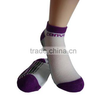 Haining GS custom wholesale half terry cushion PVC non slip bright purple and wihte polyester women grip socks