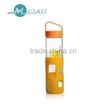 550ml borosilicate glass bottle water bottle drink bottle with silicone lid and sleeve N6396