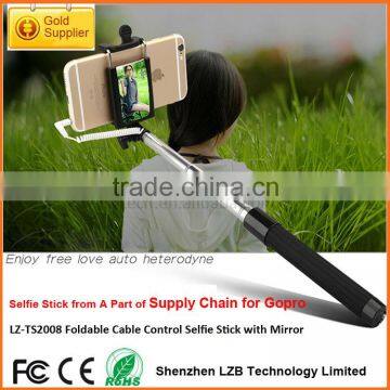 2015 Best Sale Supper Mini Full Compatible with IOS and Android Flexible Wired Selfie Stick Extendable Smartphone Monopod