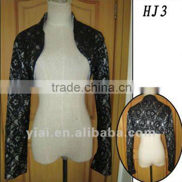 HJ3 Free Shipping High Quality Custom-made Beautiful Black Lace High Neck Non-transparent Thick Wedding Jacket