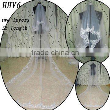 HHV6 2011 Wholesale New Two Layers Lace Edged Beads Real Sample Bride Wedding Veil