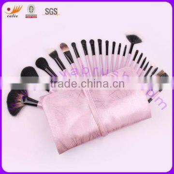 22pcs Real Hair Nylon Hair Special Wood Handle Professional Make up Brushes Set with Pink Pouch