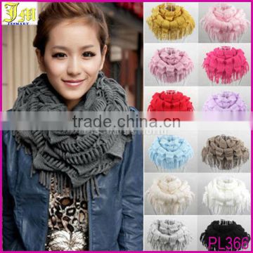 2014 New Fashion Lady Girl's Knit Fringe Scarf Snood Neck Circle Wrap Warmer Loop Cowl Tassel Shawl