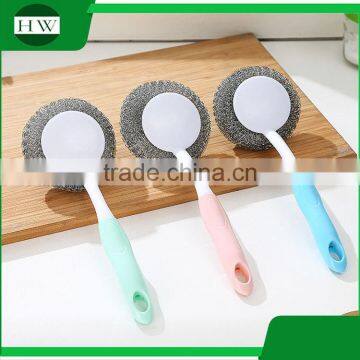Mini Plastic Long Handle Hand Hanging Bowl Pot Dish Clean Cleaning Brush With Steel Ball photo-5