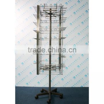 Heavy duty spinning panel wire display rack with hanging hooks