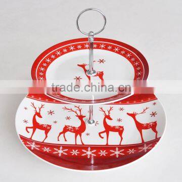 2 Layers Round Porcelain Cake Plate, 2pcs Set Plate With Decal and Iron Holder photo-6