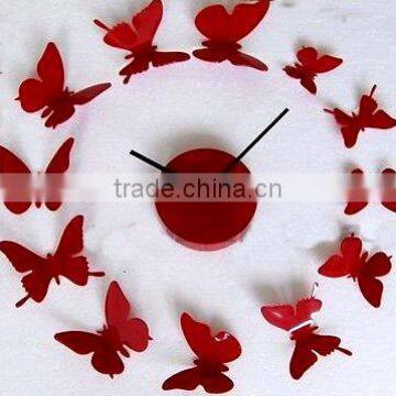 Red 12 Butterfly Sticker Wall Clock