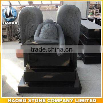 Chinese Black Granite Angel Tombstone