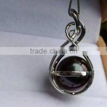 18K Diamond 11-12mm Black Tahitian Pearl Peadant photo-3
