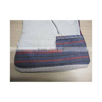 Cow Split Leather Gloves With Patch Palm Stripe Cotton Back photo-3