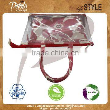 Designer Flora Print See Through Pvc Juco Tote Bag With Pouch photo-4