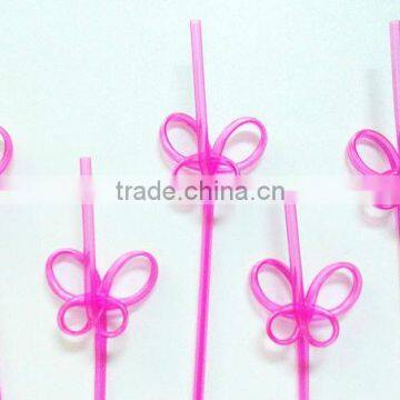 lovely pink color butterfly shape hard plastic drinking straws