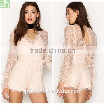 Dreamy ladies long sleeve frilling cuff lace playsuit