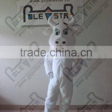 The white cow cartoon mascot costume