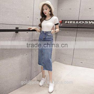 Wholesale Knee Length Denim Skirt Elastic Denim Long Fishtail Women Denim Long Skirt photo-5