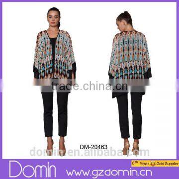 2015 New Satin Gowns Tassel Design Print Kimono Cardigan