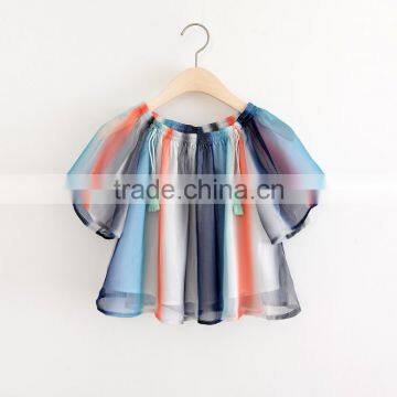 2017 Latest Girls chiffon tops with colored stripe