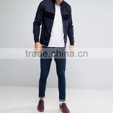 2017 Custom Best Price High Quality Velour Panels 66% Cotton 31% Polyester 3% Elastane Navy Casual Men's Jacket photo-4