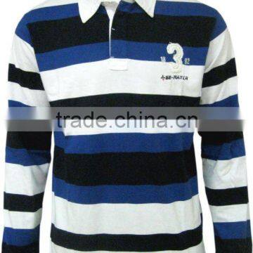 2015 FASHION MENS YARN DYED STRIP RUGBY POLO T-SHIRT