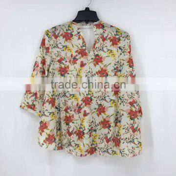 China Supplier Clearance Stock Lots Women Flower Print Chiffon Blouse photo-6