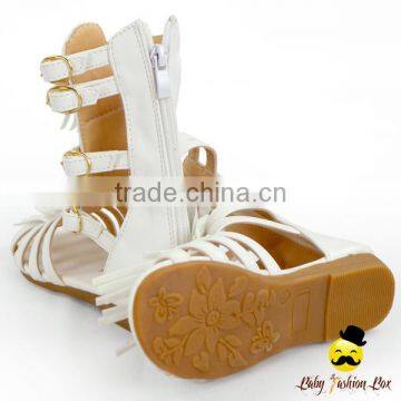 Kids Summer Plain Black PU Fringe Gladiator Boots With Zipper Little Girl Flattie Snadals Shoes photo-6