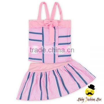 Summer Children Cute Short Dress Strap Striped Young Girl Swimwear Beach Pink Skirt photo-3