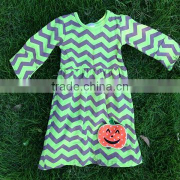 2014 new girls halloween dress pumpkin dress chevron dress