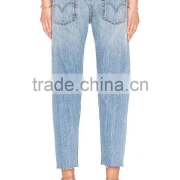 2017 Custom Latest Design Women Fashion Denim Wholesale High Rise Ladies Ripped Jeans