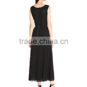 Women's Sleeveless Lace Skater Maxi Dress With Belt photo-3