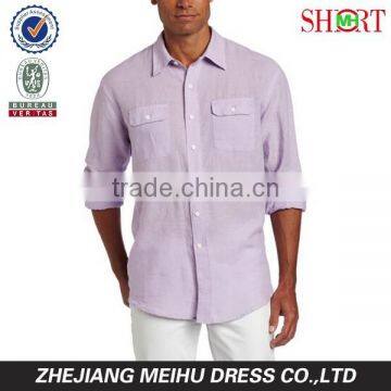 Men's Long Sleeve Solid Double Pocket Linen Casual Shirt photo-3